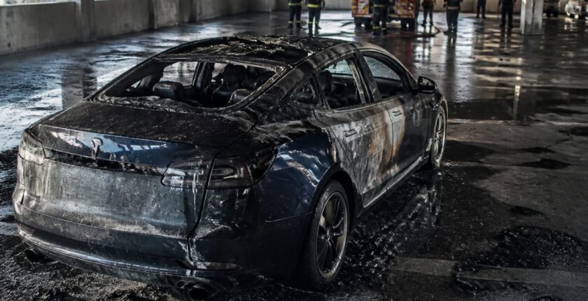 EV fire damages cars at suburban high school