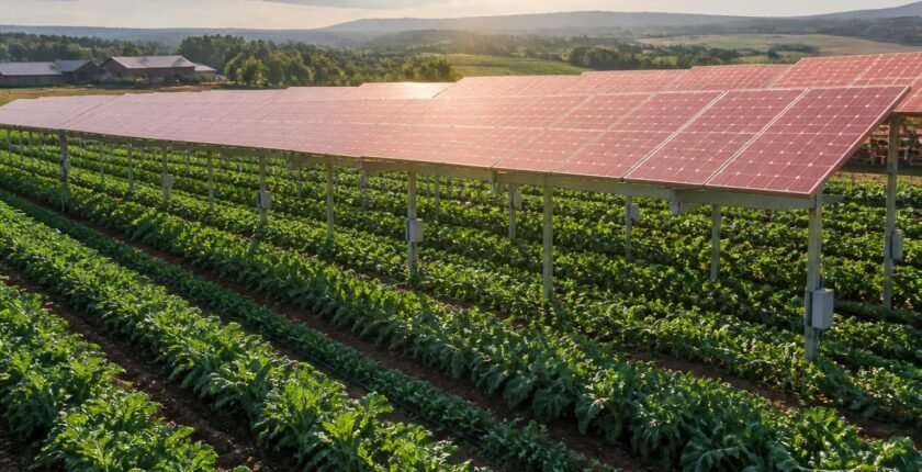 Rose-tinted solar panels let crops and power share land